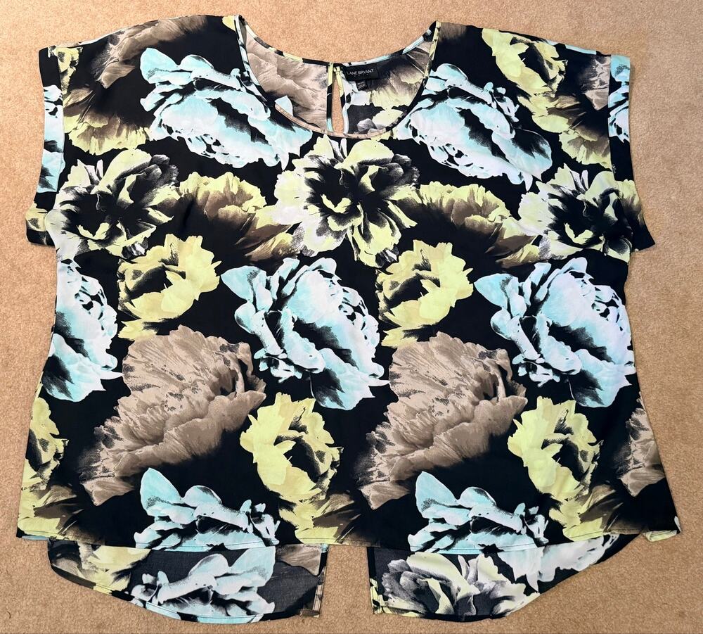 Lane Bryant Top 26/28 Plus Size High Low Cutout Back Chiffon Blouse Floral